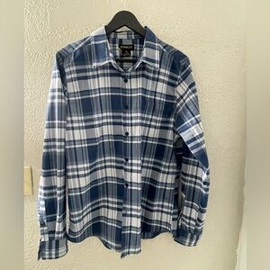 Stanley Navy and‎ White Plaid Long Sleeve Button Down Casual Shirt Size Medium
